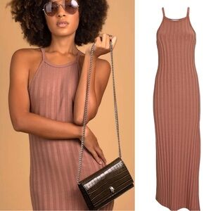Jonathan Simkhai Ribbed Maxi Dress in Dusty Rose